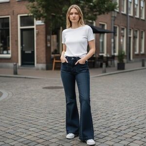 EUC Forever 21 High Waisted Sailor Dark Blue Wide Leg Jeans